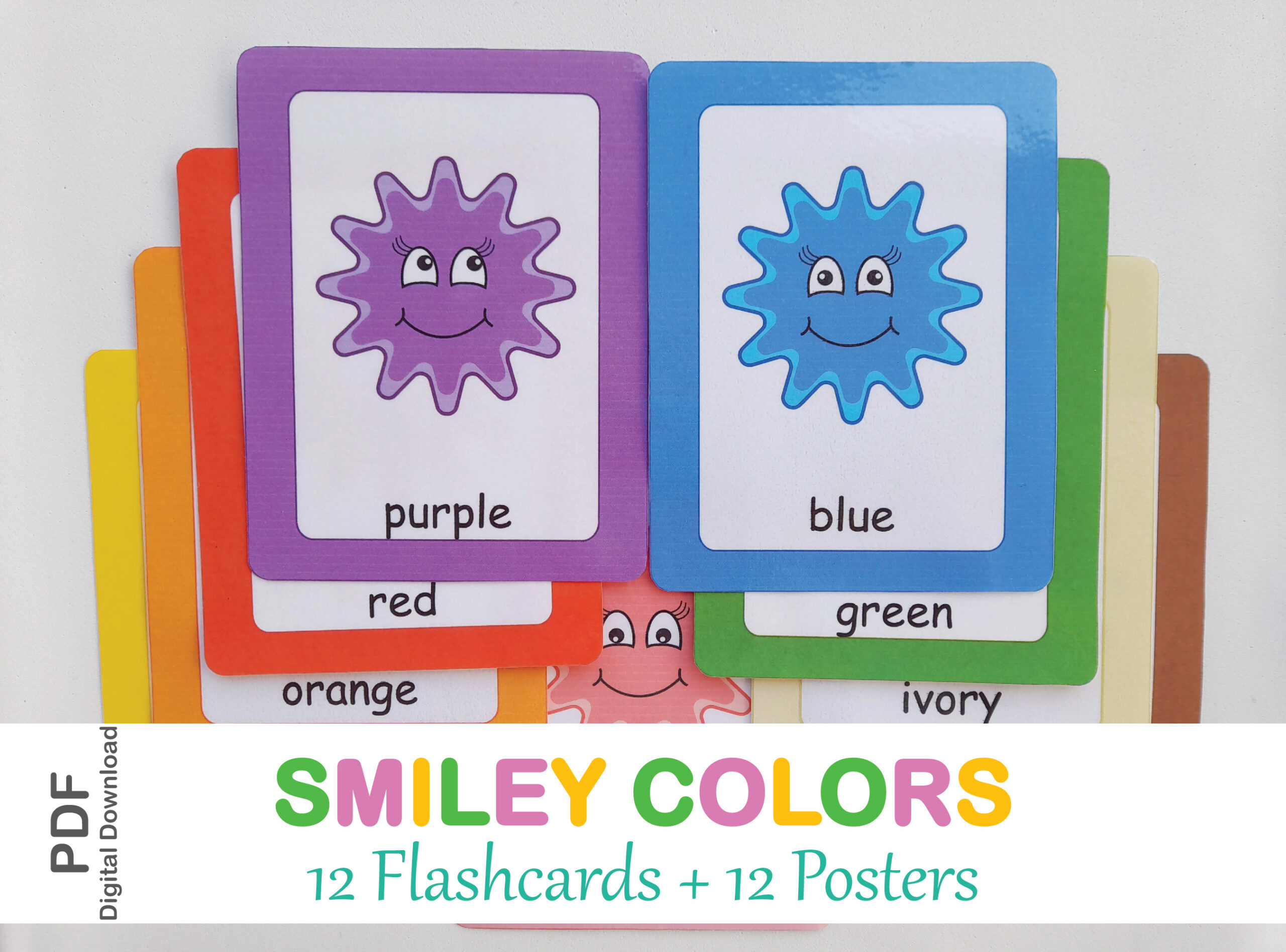 12 Smiley Color Flashcards and Posters